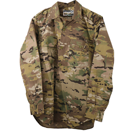 Defence Q Store brings you this high quality long sleeve t-shirt will be a great edition to your field wear  Specifications:      Material: 52% Polyester/48% Cotton     Colour: Multicam     Size: S - 3XL www.moralepatches.com.au