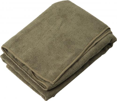 Light weight, quick dry “Microfibre” sports towel  Packed in it’s own small pouch  Colour: Army Olive  Measurements: 100 cm x 50 cm