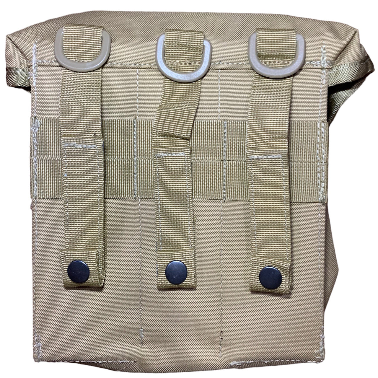 Minimi Pouch Khaki MOLLE fittings Top loading pouch Nylon webbing 900D fabric 2 coats PU coating Military specifications Nylon buckles Dimensions: 20x20x7cm www.moralepatches.com.au