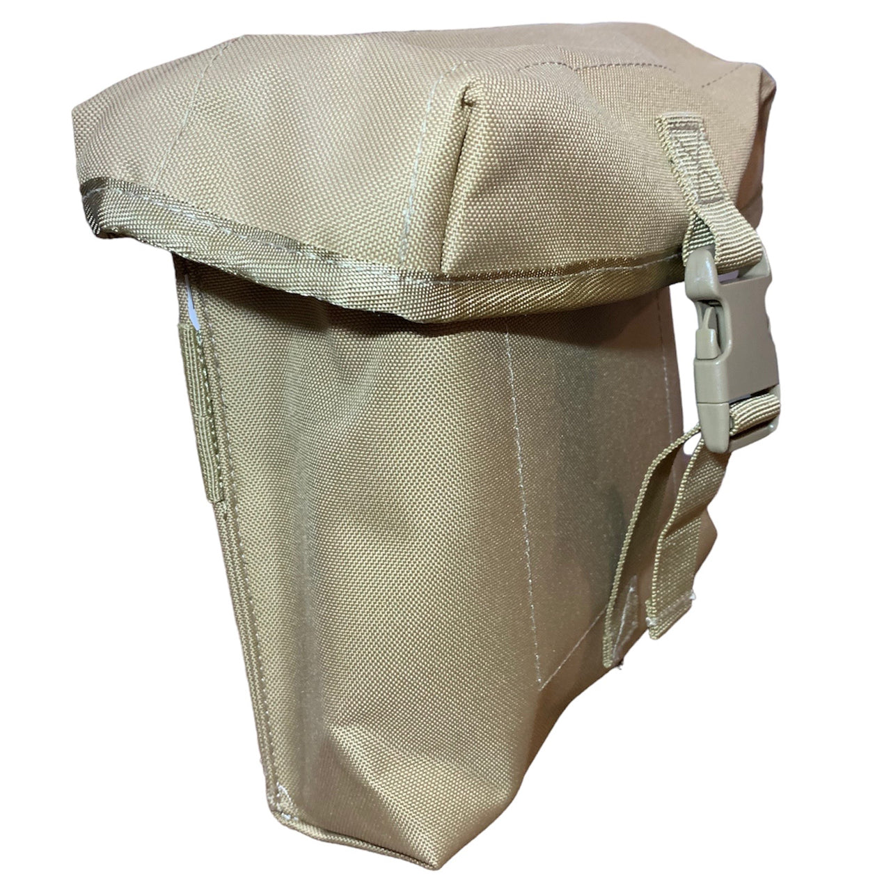 Minimi Pouch Khaki MOLLE fittings Top loading pouch Nylon webbing 900D fabric 2 coats PU coating Military specifications Nylon buckles Dimensions: 20x20x7cm www.moralepatches.com.au