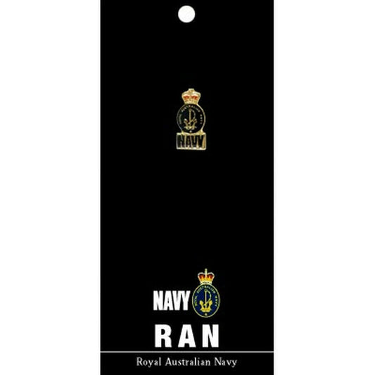 Navy 20mm full colour enamel lapel pin. Displayed on a presentation card. This beautiful gold plated lapel pin will look great on both you jacket or on your cap. www.moralepatches.com.au