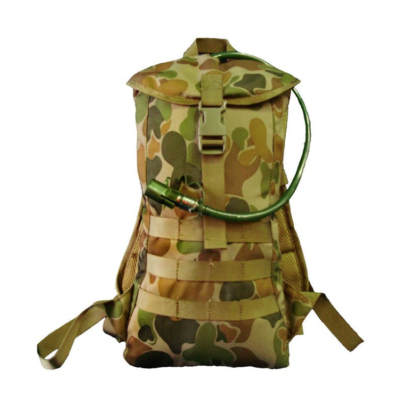 Bonus 2L wide mouth EVA bladder with neoprene hose cover  Foam insulation  Heavy Duty 900D 2 coats PU fabric  Heavy duty MOLLE webbing on the front  Nylon buckle for closure  Fully padded breathable mesh back  Padded shoulder straps with sternum strap  Heavy duty webbing used throughout