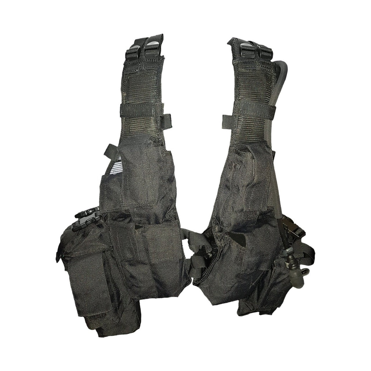 Based on the South African Military Vest  Fully adjustable shoulders  Multiple pockets  Hydration bladder pouch  Multiple ammunition pouches  Heavy duty 900D coats PU fabric