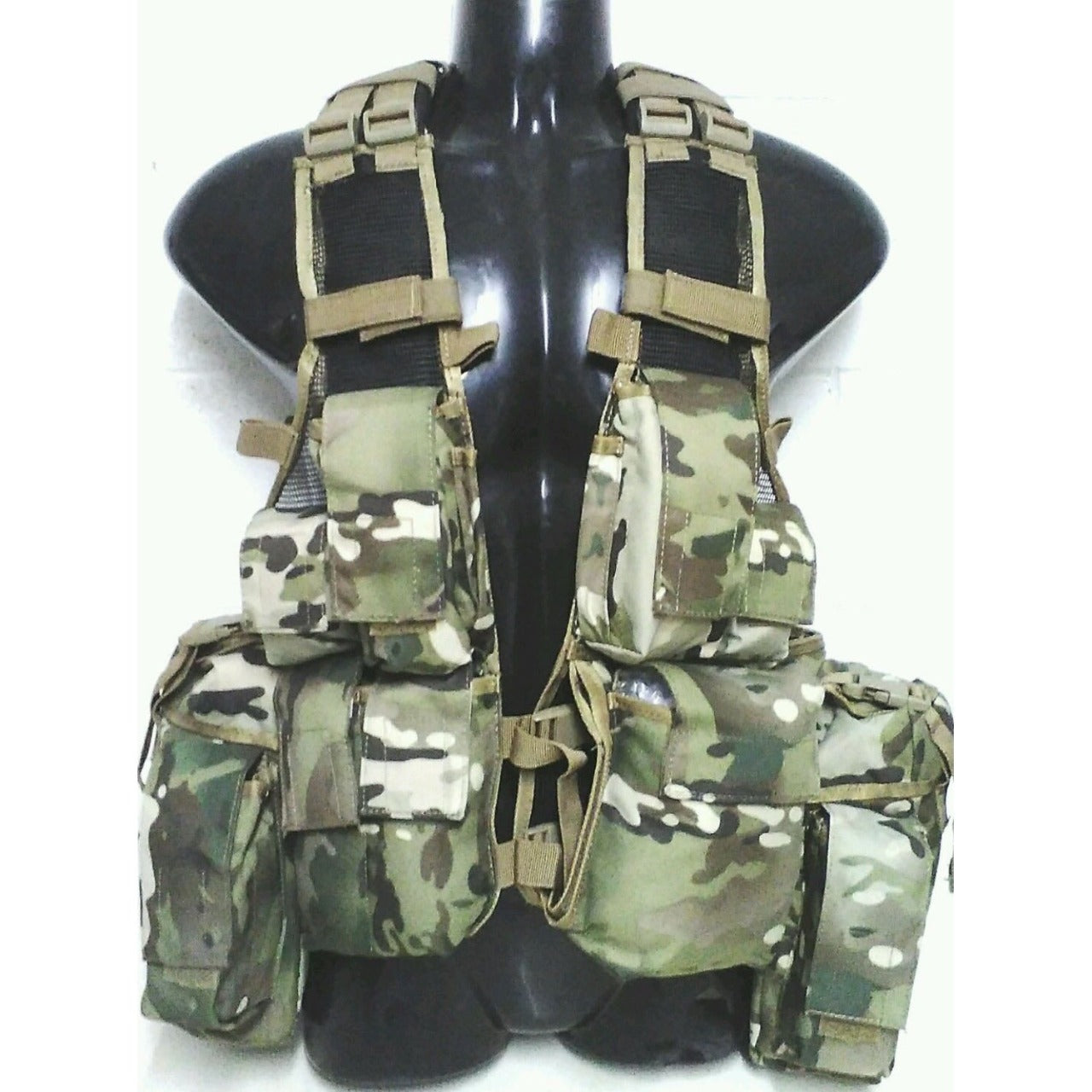 Based on the South African Military Vest  Fully adjustable shoulders  Multiple pockets  Hydration bladder pouch  Multiple ammunition pouches  Heavy duty 900D coats PU fabric