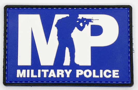 Military Police PVC Patch Blue and White, Velcro backed Badge. Great for attaching to your field gear, jackets, shirts, pants, jeans, hats or even create your own patch board.  Size: 7.5x5cm