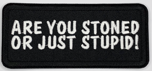 Are you stoned or just stupid! Iron On Patch. Great for attaching to your jackets, shirts, pants, jeans, hats.  Size: 10.3X4.6cm