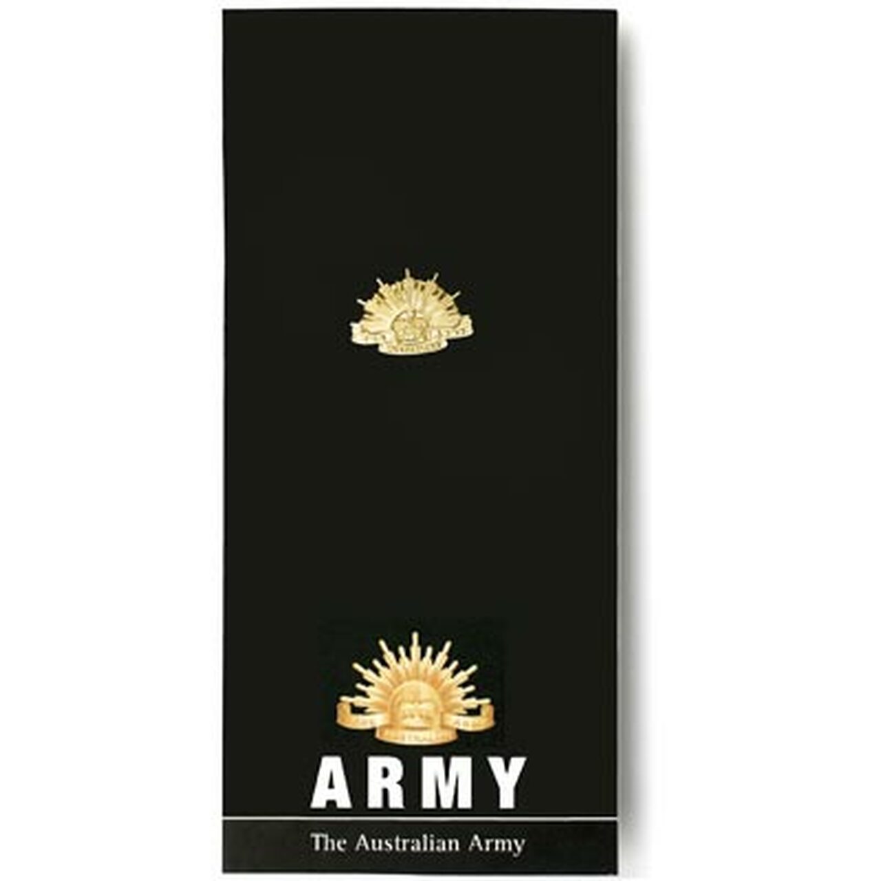 Army 20mm cut lapel pin. Displayed on a presentation card. This beautiful gold plated lapel pin will look great on both you jacket or on your cap.