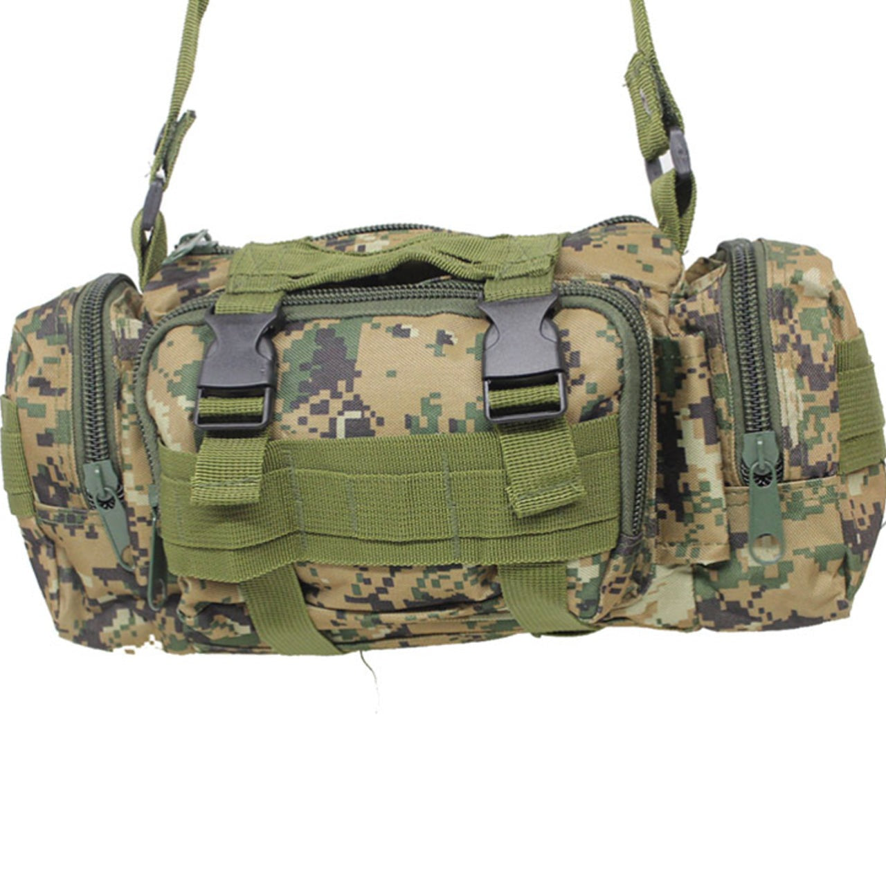 Multi-purpose bum bag  Side and front pockets  MOLLE fitting  Top compression strap/handle  Main Compartment  Heavy duty 900D fabric  5LT capacity www.moralepatches.com.au