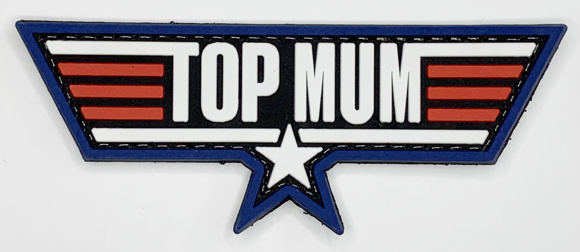 TOP MUM PVC Patch, Velcro backed Badge. Great for attaching to your field gear, jackets, shirts, pants, jeans, hats or even create your own patch board.  Size: 10x4cm  moralepatches.com.au