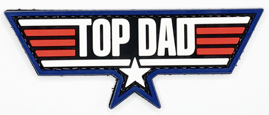 TOP DAD PVC Patch, Velcro backed Badge. Great for attaching to your field gear, jackets, shirts, pants, jeans, hats or even create your own patch board.  Size: 10x4cm  moralepatches.com.au