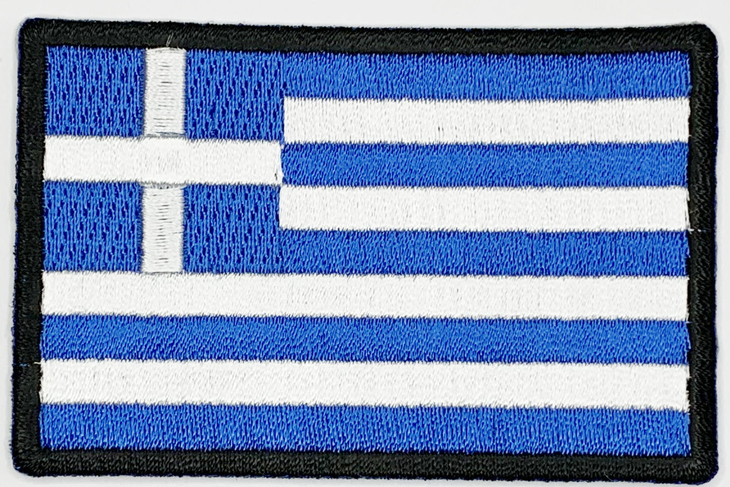 Greek Flag Iron On Patch. Great for attaching to your jackets, shirts, pants, jeans, hats.  Size: 7.62x5.08cm