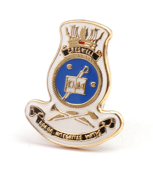 20mm lapel pin with the HMAS Creswell crest in full colour enamel. Presented on an information card.