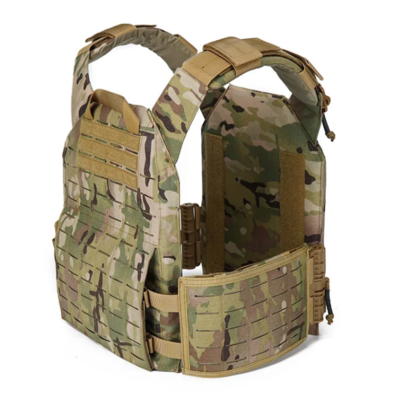 Grab this great tactical assault vest which is fully adjustable and lightweight and great for quick release when stuck in a tight situation.  Great for drop and go exercises that require speed and light weight capabilities.  Heavy duty 1050D Multicam fabric  Fully adjustable shoulders and waist  Patches can be attached  One size fits most  By Defence Q Store www.moralepatches.com.au