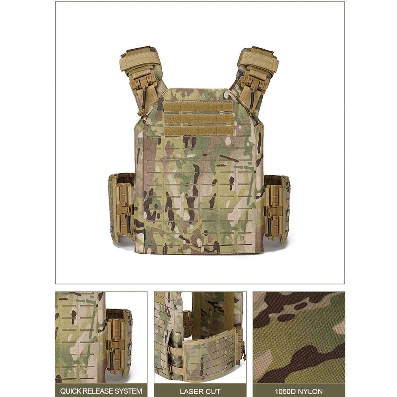 Grab this great tactical assault vest which is fully adjustable and lightweight and great for quick release when stuck in a tight situation. Great for drop and go exercises that require speed and light weight capabilities. Heavy duty 1050D Multicam fabric Fully adjustable shoulders and waist Patches can be attached One size fits most By Defence Q Store www.moralepatches.com.au