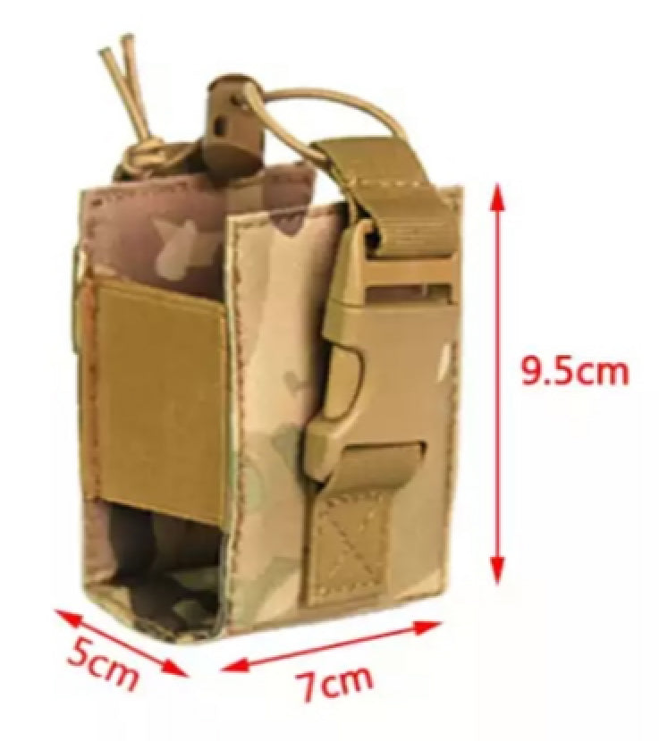 Defence Q Store MOLLE 600D Nylon Radio Pouch is the perfect add on to your field equipment.  Can also be used as a magazine pouch on vests.  Height: 9.5cm  Width: 7cm  Depth: 5cm