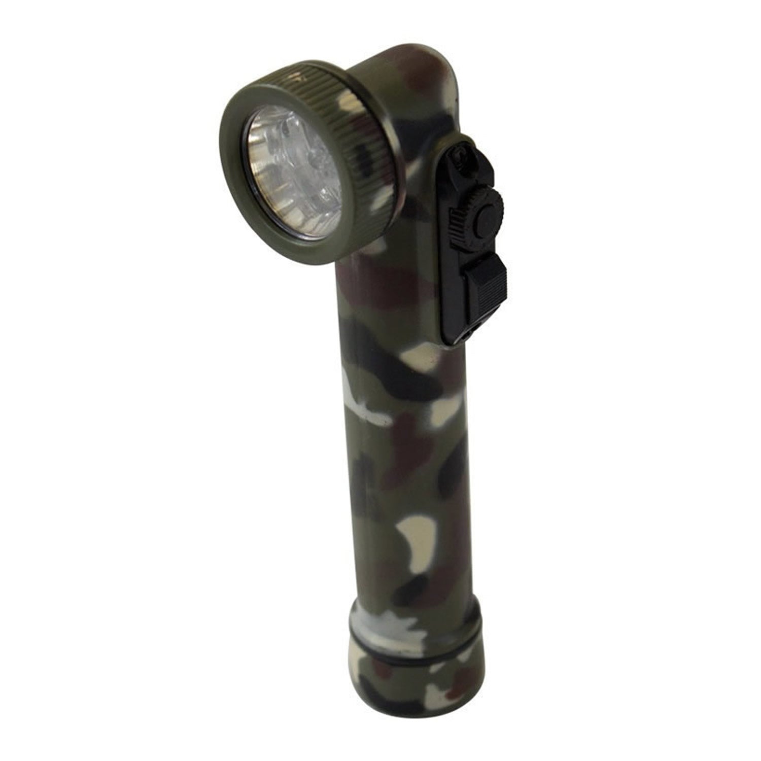 This army style torch is designed for those who serve  The angle torch head eliminates the need for removable lenses and comes with 4 coloured LED bulbs  Simply rotate the head and choose the colour option to complete tasks in low light situations