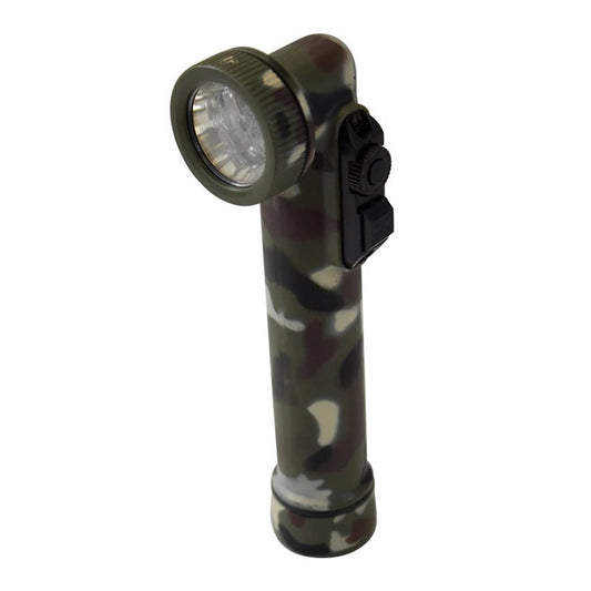 This army style torch is designed for those who serve  The angle torch head eliminates the need for removable lenses and comes with 4 coloured LED bulbs  Simply rotate the head and choose the colour option to complete tasks in low light situations